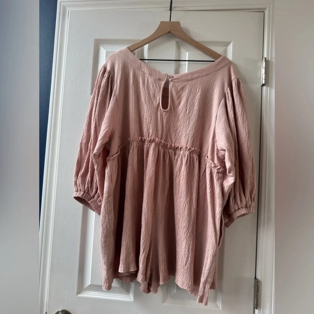 Anthropologie MABLE ROSE COLOR ROMPER PEASANT SLEEVES DEEP‎ POCKETS nwot Large